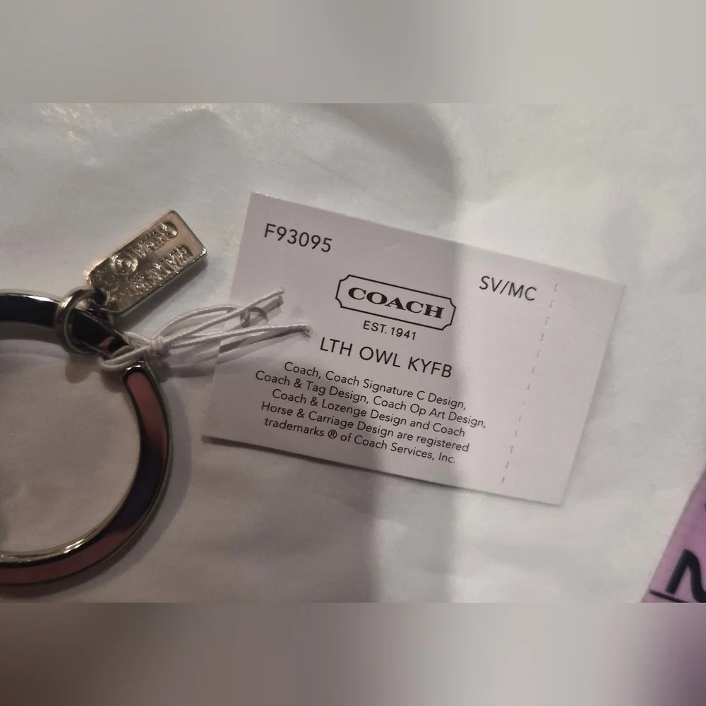 Coach Pink Leather Owl Keychain NWT